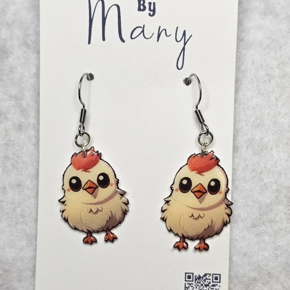 Handmade cartoon chicken earrings